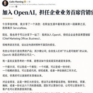 科林·弗莱明正式加入 OpenAI，担任首席营销官