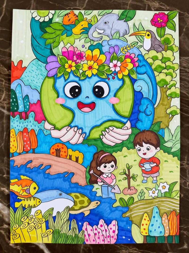 气候与地球科学创意画,画世界气候类型分布图简单
