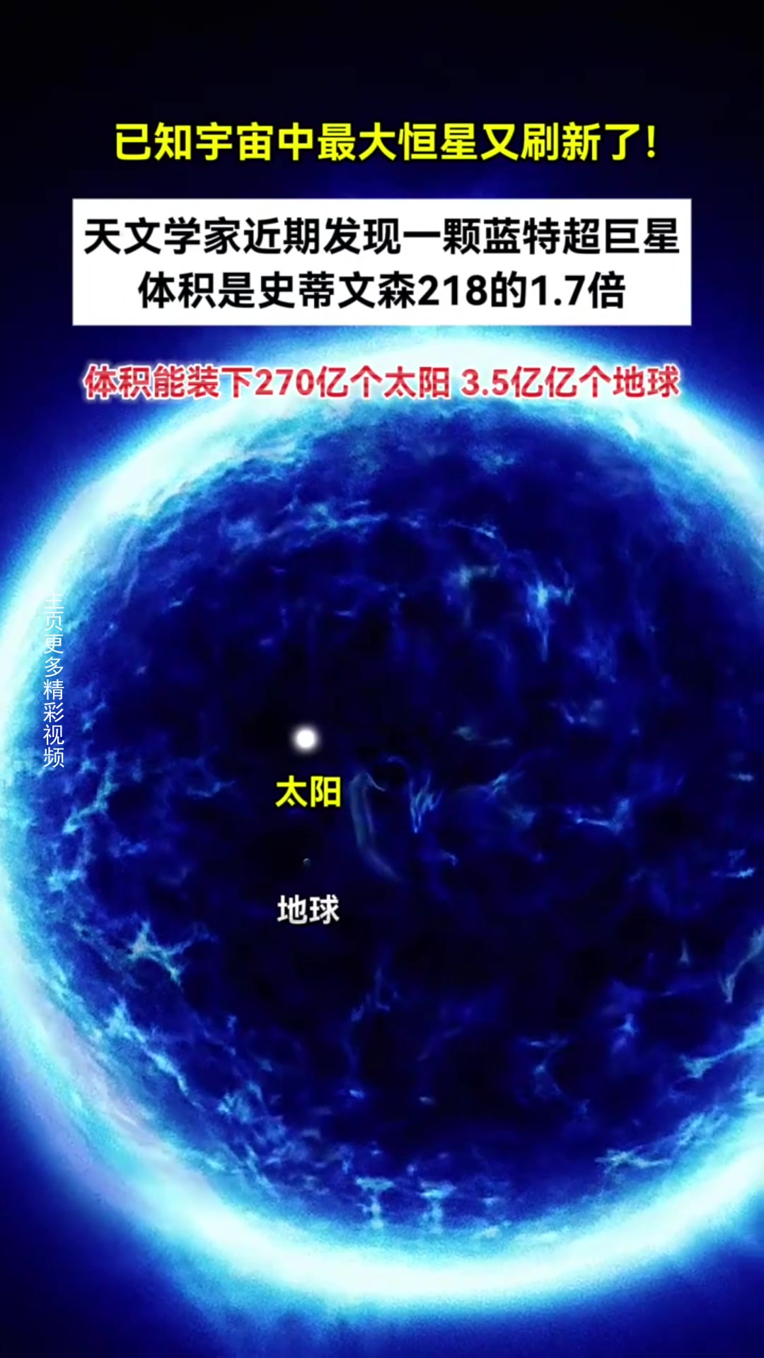 天文探索最大的恒星,最大的恒星与太阳对比