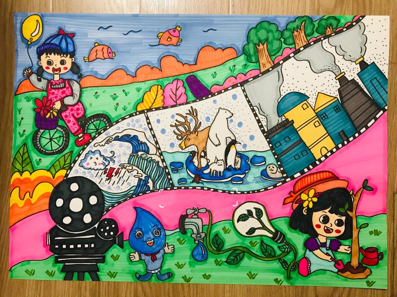 保护地球科学主题绘画,保护地球绘画竖版可打印