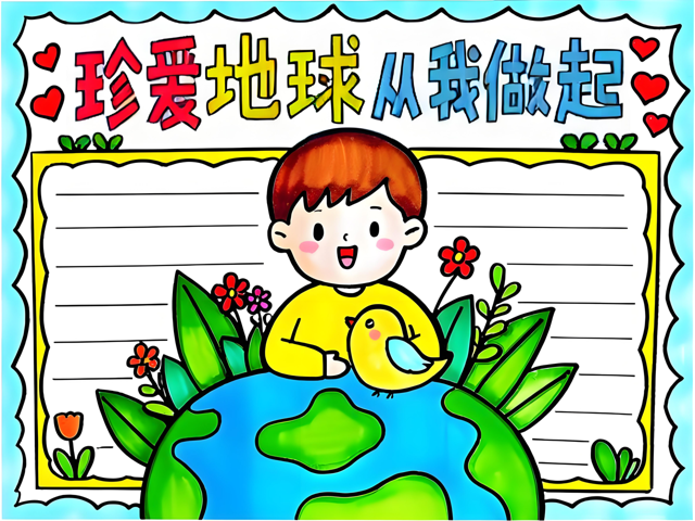 保护地球科学主题绘画,保护地球绘画竖版可打印